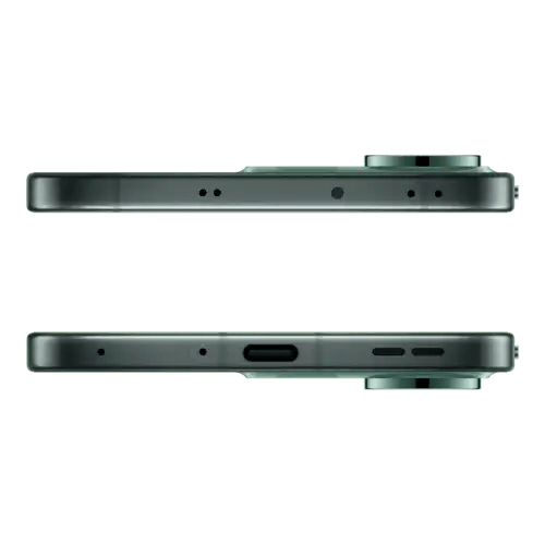 الجانب الأسفل من هاتف oppo Reno 14 pro باللون الاخضر يستخدم لأجل شرح سعر اوبو رينو 14 برو 5G.